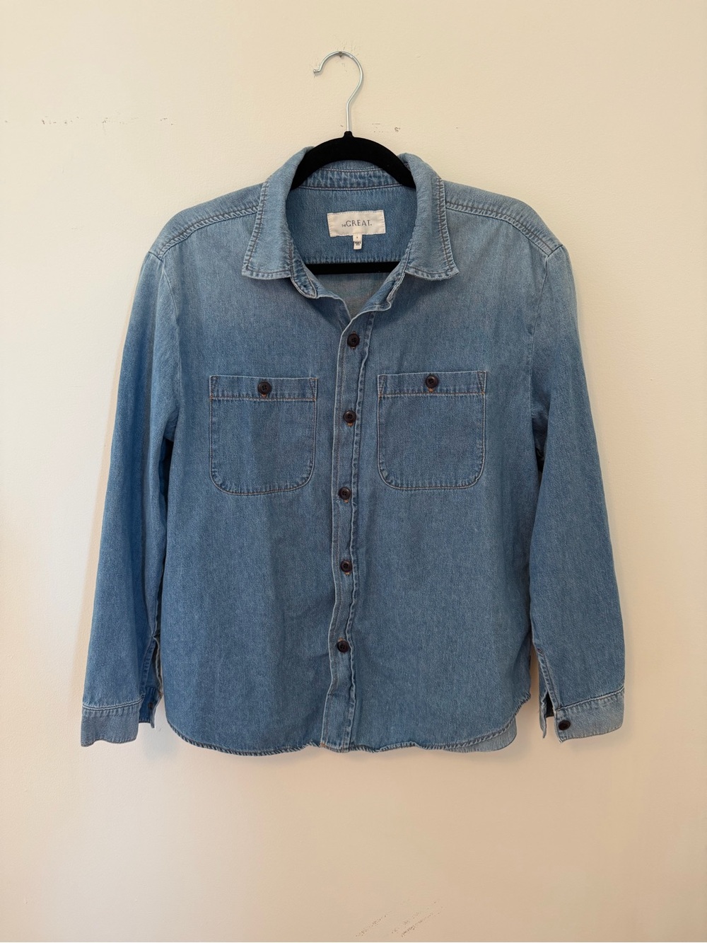 THE GREAT. Denim button down